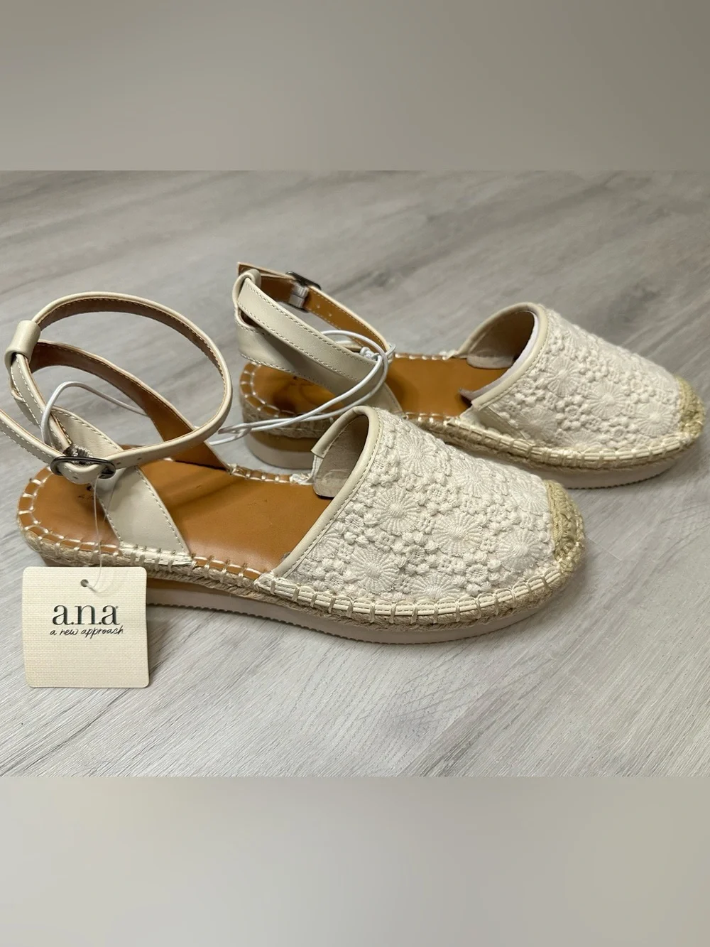 a.n.a Cream Crochet Espadrille Ankle-Strap Sandals